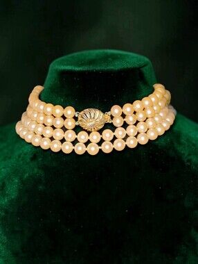 Vintage Mid-Century 28" Double-Strand Side-Clasp Faux Pearl Necklace
